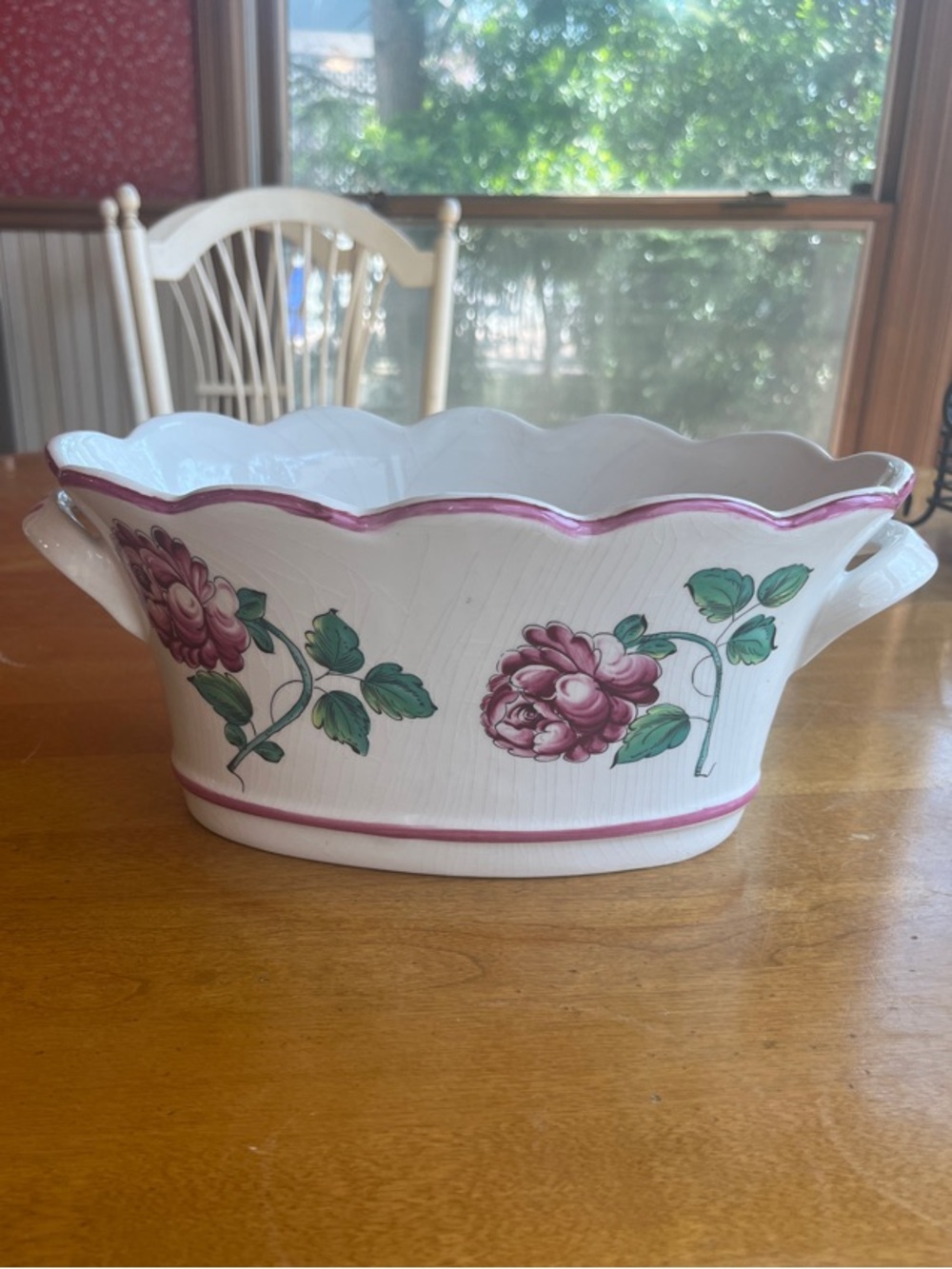 Tiffany & Co. White Ceramic Planter with Pink Rose Motif